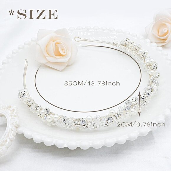 Bridal Headband Pearl Crystal Tiara for Women Wedding Hair Accessory - Picture 5 of 6